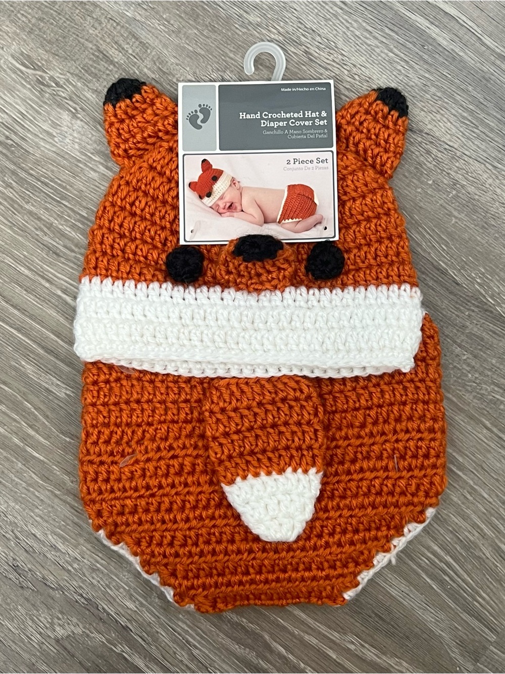 Hand Crocheted Orange Fox Hat & Diaper Cover Set